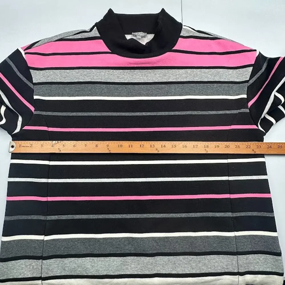 T By Talbots Top Women Extra Large Black Pink Striped Mock Neck Comfy Sweatshirt - Picture 10 of 13